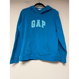 Gap‎ Blue Logo Hoodie Sweatshirt Long Sleeve Pocket Pullover Size L
